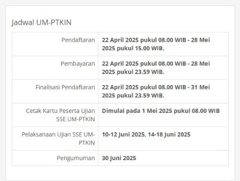JADWAL PENERIMAAN MAHASISWA BARU JALUR UM-PTKIN