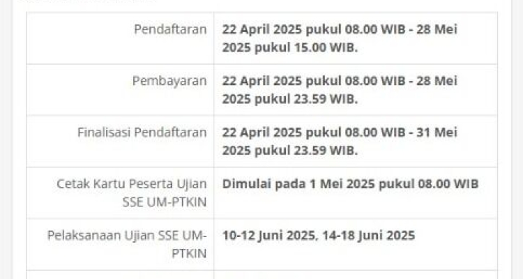JADWAL PENERIMAAN MAHASISWA BARU JALUR UM-PTKIN